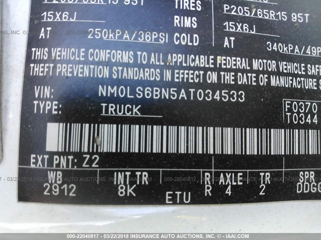 NM0LS6BN5AT034533 - 2010 FORD TRANSIT CONNECT XLT WHITE photo 9