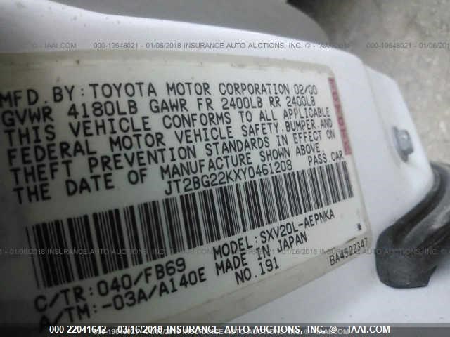 JT2BG22KXY0461208 - 2000 TOYOTA CAMRY CE/LE/XLE 白色 照片 9