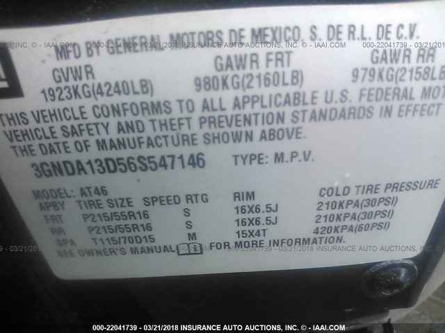 3GNDA13D56S547146 - 2006 CHEVROLET HHR LS BLACK photo 9