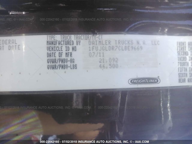 1FUJGLDR7CLBE9669 - 2012 FREIGHTLINER CASCADIA 125  Unknown photo 10