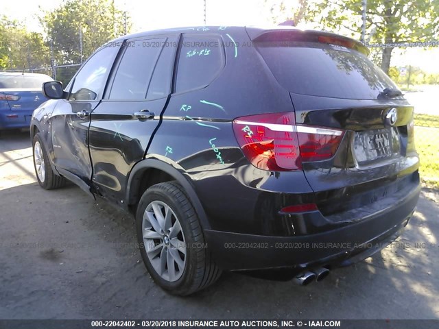 5UXWX9C52D0A32599 - 2013 BMW X3 XDRIVE28I BLACK photo 3