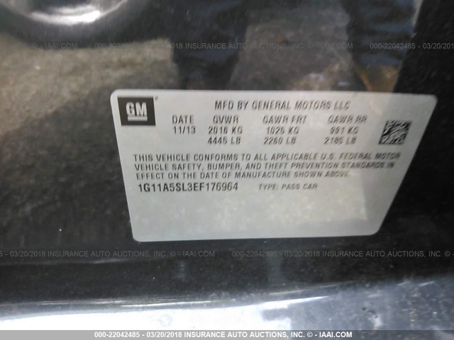 1G11A5SL3EF176964 - 2014 CHEVROLET MALIBU LS GRAY photo 9