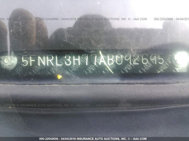 5FNRL3H77AB092695 - 2010 HONDA ODYSSEY EXL ლურჯი ფოტო 9