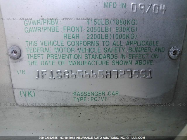 JF1SG65665H727551 - 2005 SUBARU FORESTER 2.5XS ოქროსფერი ფოტო 9