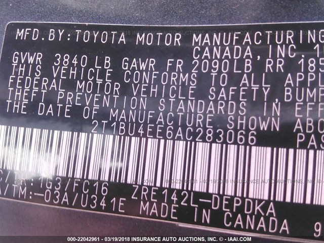 2T1BU4EE6AC283066 - 2010 TOYOTA COROLLA S/LE/XLE SILVER photo 9