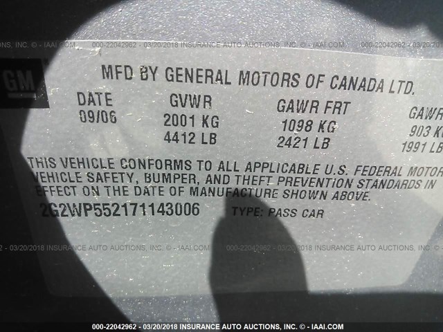 2G2WP552171143006 - 2007 PONTIAC GRAND PRIX ნაცრისფერი ფოტო 9