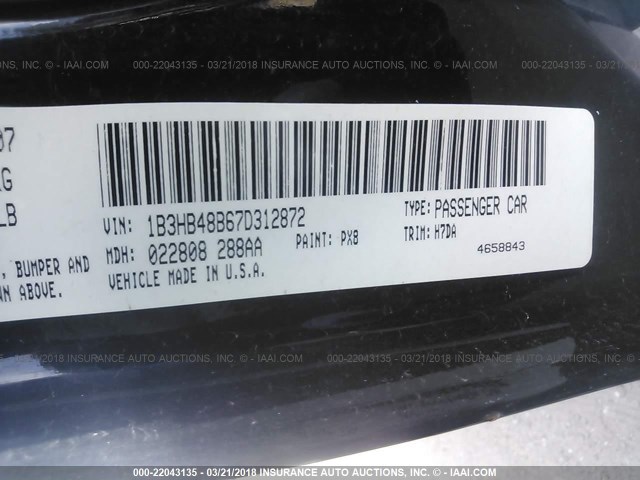 1B3HB48B67D312872 - 2007 DODGE CALIBER SXT BLACK photo 9