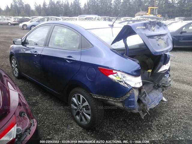 KMHCU4AE6FU907058 - 2015 HYUNDAI ACCENT GLS/SE BLUE photo 3