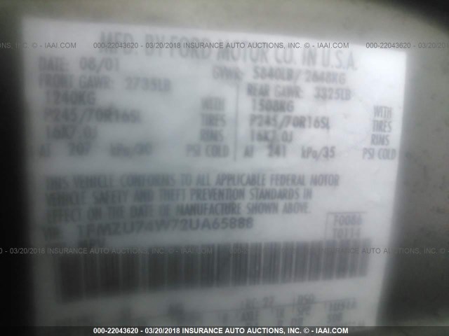 1FMZU74W72UA65888 - 2002 FORD EXPLORER EDDIE BAUER GREEN photo 9