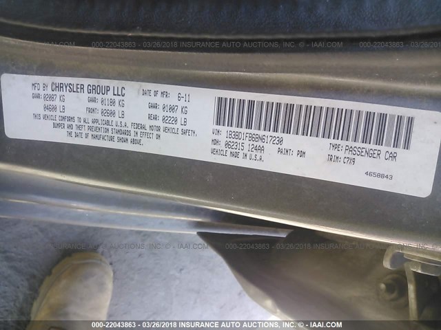 1B3BD1FB6BN617230 - 2011 DODGE AVENGER MAINSTREET GRAY photo 9