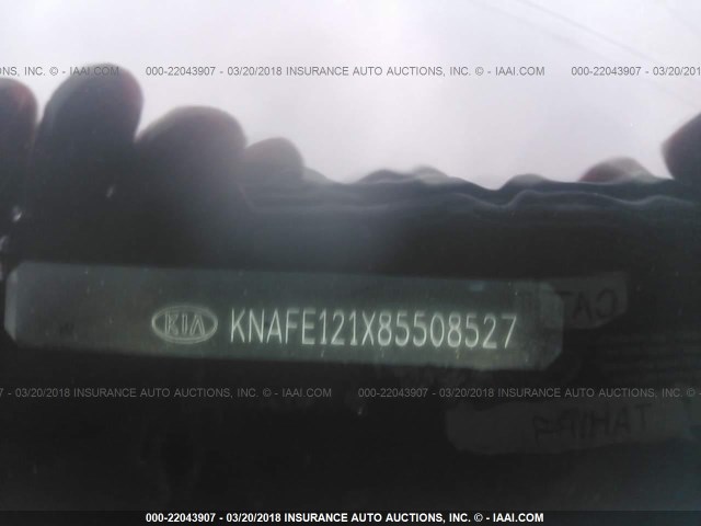 KNAFE121X85508527 - 2008 KIA SPECTRA EX/LX/SX SILVER photo 9