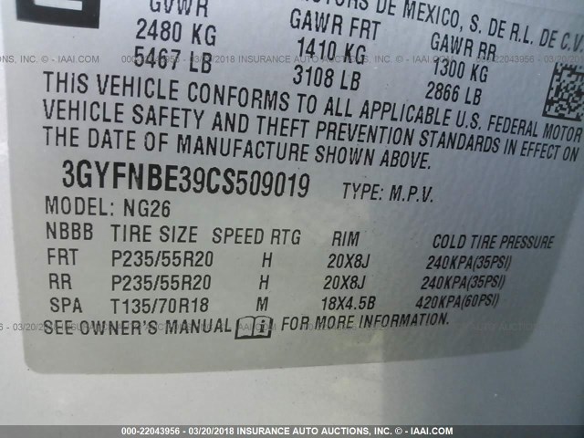 3GYFNBE39CS509019 - 2012 CADILLAC SRX PERFORMANCE COLLECTION Күміс фото 9