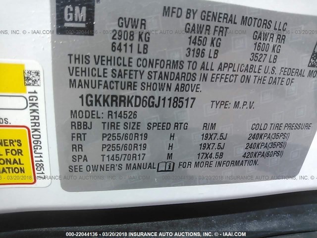 1GKKRRKD6GJ118517 - 2016 GMC ACADIA SLT-1 Biały zdjęcie 9