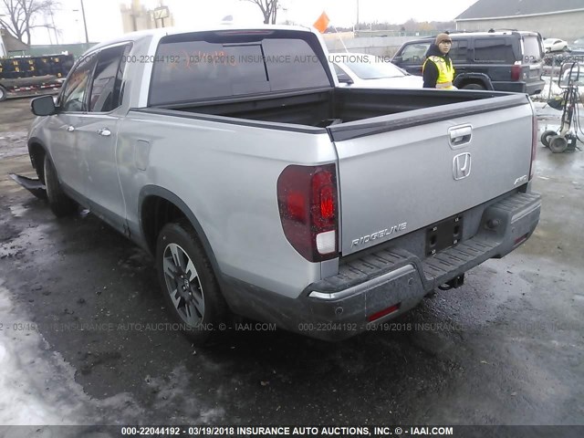 5FPYK3F78HB026966 - 2017 HONDA RIDGELINE RTL SILVER photo 3