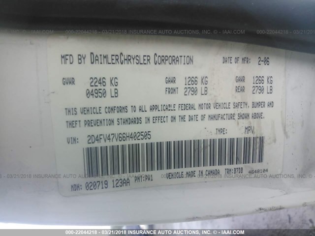 2D4FV47V66H402505 - 2006 DODGE MAGNUM SXT WHITE photo 9