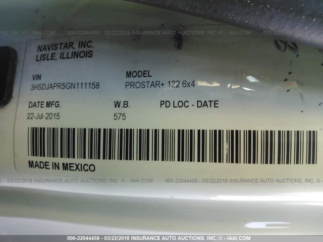 3HSDJAPR5GN111158 - 2016 INTERNATIONAL PROSTAR أبيض صورة 10