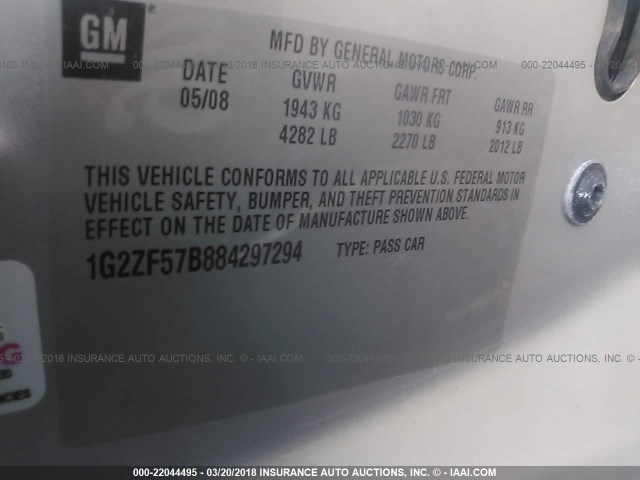 1G2ZF57B884297294 - 2008 PONTIAC G6 VALUE LEADER/BASE SILVER photo 9