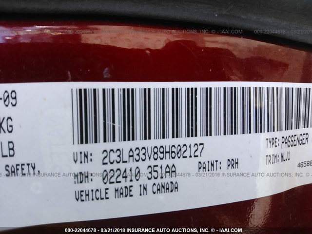 2C3LA33V89H602127 - 2009 CHRYSLER 300 LIMITED RED photo 9