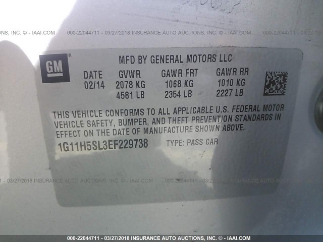 1G11H5SL3EF229738 - 2014 CHEVROLET MALIBU LTZ 银色 照片 9