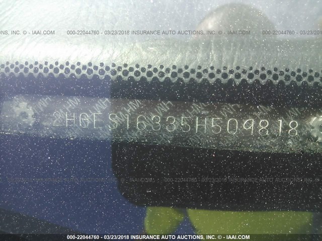 2HGES16335H509818 - 2005 HONDA CIVIC DX VP SILVER photo 9