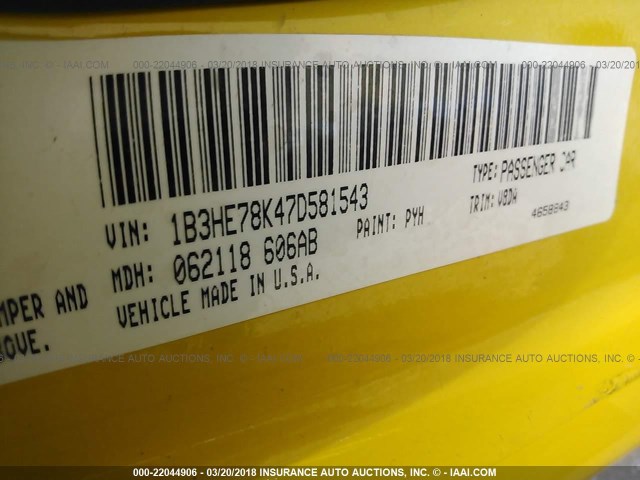 1B3HE78K47D581543 - 2007 DODGE CALIBER R/T YELLOW photo 9