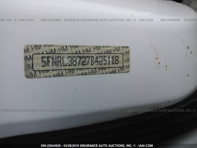 5FNRL38727B425118 - 2007 HONDA ODYSSEY EXL თეთრი ფოტო 9