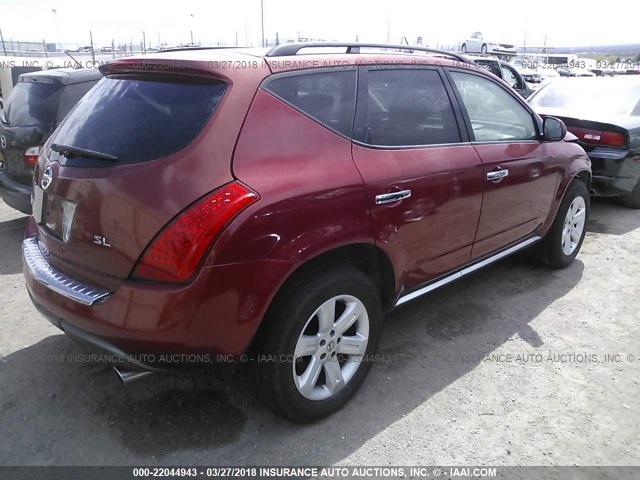 JN8AZ08T07W513642 - 2007 NISSAN MURANO SL/SE/S RED photo 4