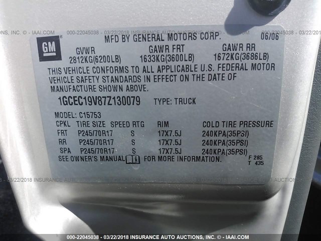 1GCEC19V87Z130079 - 2007 CHEVROLET SILVERADO C1500 CLASSIC GOLD photo 9