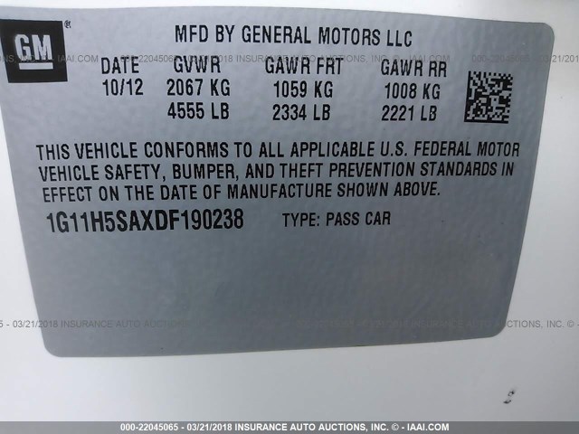 1G11H5SAXDF190238 - 2013 CHEVROLET MALIBU LTZ 白色 照片 9