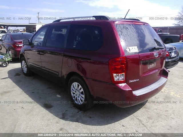 KNDMG4C78B6365510 - 2011 KIA SEDONA LX RED photo 3