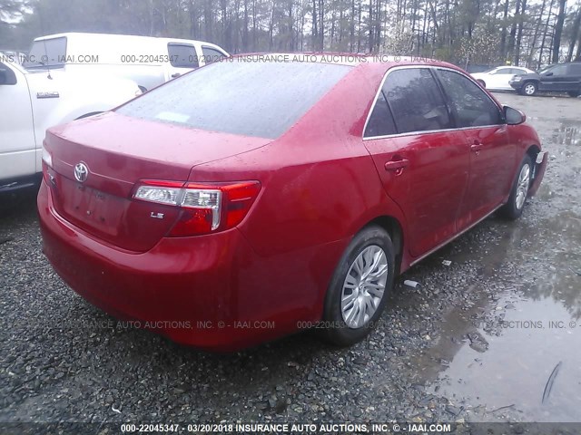 4T4BF1FK2ER396214 - 2014 TOYOTA CAMRY L/SE/LE/XLE RED photo 4