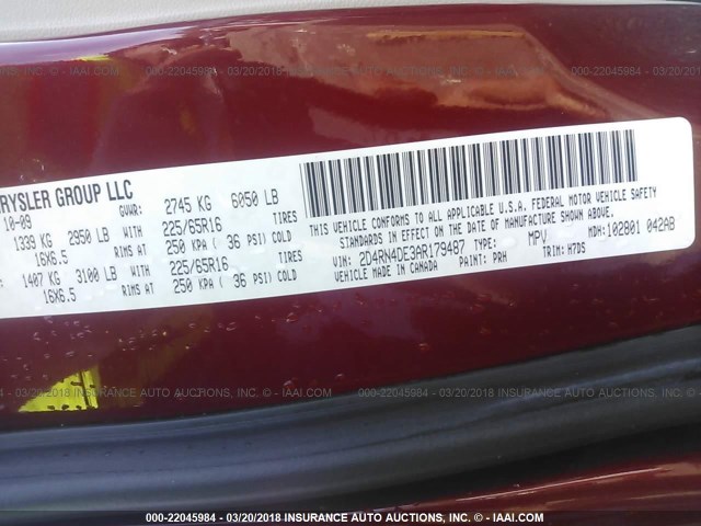 2D4RN4DE3AR179487 - 2010 DODGE GRAND CARAVAN SE RED photo 9