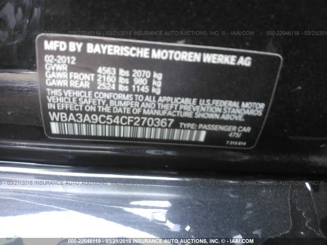 WBA3A9C54CF270367 - 2012 BMW 335 I BLACK photo 9