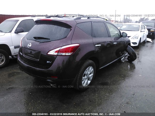 JN8AZ1MUXEW413212 - 2014 NISSAN Murano S/SL/SV/LE BURGUNDY photo 4