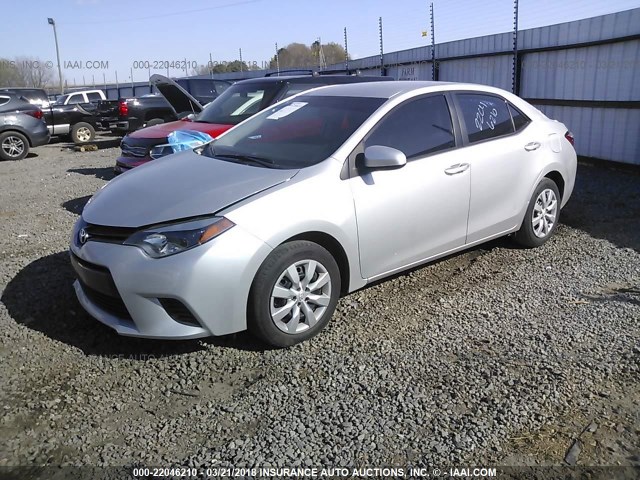 5YFBURHE5FP335545 - 2015 TOYOTA COROLLA L/LE/LE PLS/PRM/S/S PLS SILVER photo 2