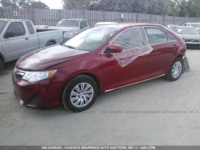 4T1BF1FK0EU789851 - 2014 TOYOTA CAMRY L/SE/LE/XLE RED photo 2