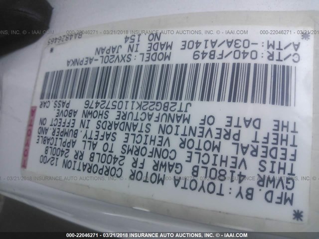 JT2BG22K110572476 - 2001 TOYOTA CAMRY CE/LE/XLE 白色 照片 9