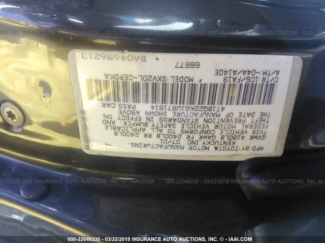 4T1BG22K61U871814 - 2001 TOYOTA CAMRY CE/LE/XLE 灰色 照片 9