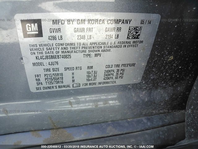 KL4CJBSB6EB740825 - 2014 BUICK ENCORE CONVENIENCE 灰色 照片 9