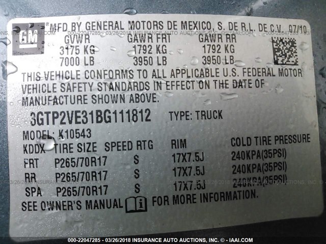 3GTP2VE31BG111812 - 2011 GMC SIERRA K1500 SLE GREEN photo 9