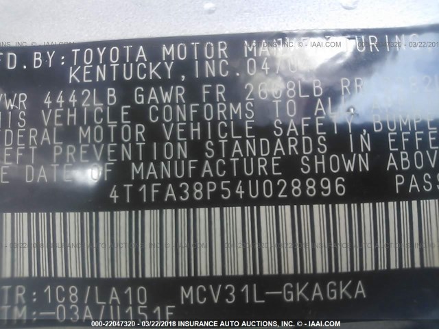 4T1FA38P54U028896 - 2004 TOYOTA CAMRY SOLARA SE/SLE ვერცხლისფერი ფოტო 9