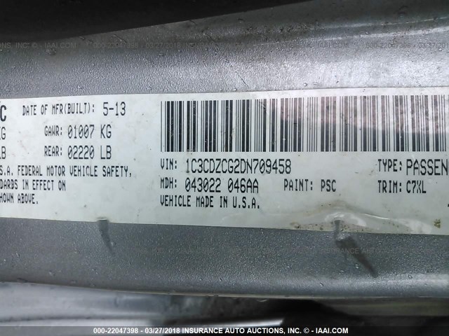 1C3CDZCG2DN709458 - 2013 DODGE AVENGER SXT SILVER photo 9