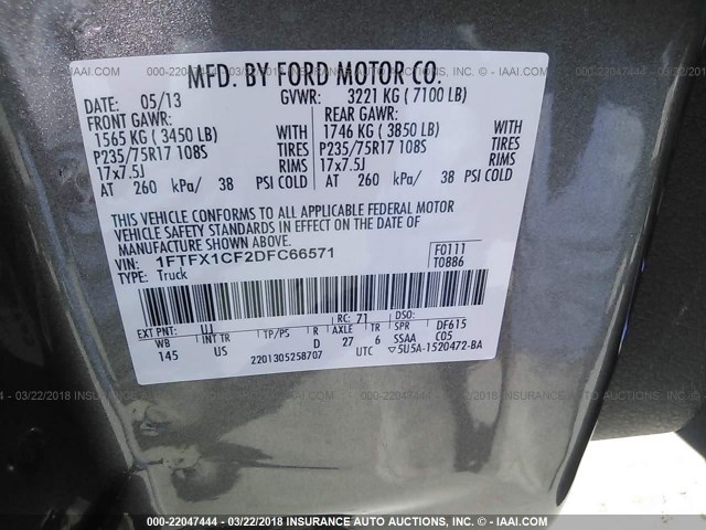 1FTFX1CF2DFC66571 - 2013 FORD F150 SUPER CAB GRAY photo 9