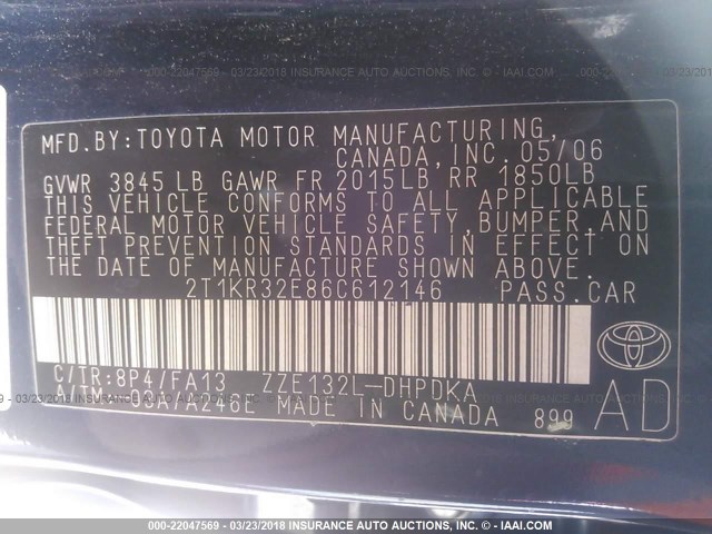 2T1KR32E86C612146 - 2006 TOYOTA COROLLA MATRIX XR BLUE photo 9