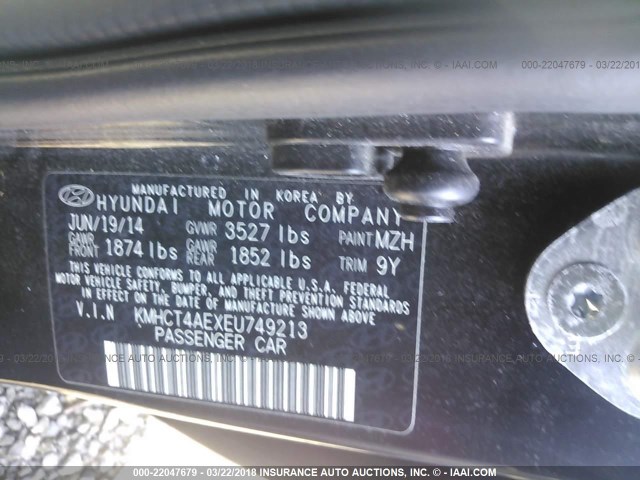 KMHCT4AEXEU749213 - 2014 HYUNDAI ACCENT GLS/GS BLACK photo 9