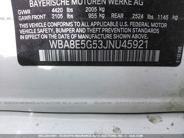 WBA8E5G53JNU45921 - 2018 BMW 320 XI WHITE photo 9