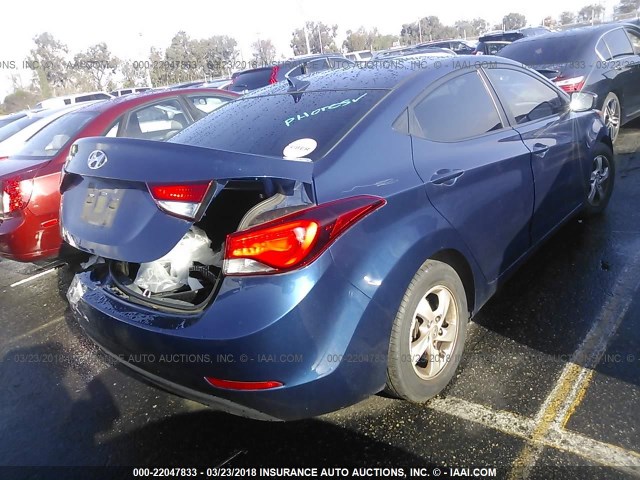 5NPDH4AE8FH643560 - 2015 HYUNDAI ELANTRA SE/SPORT/LIMITED BLUE photo 4