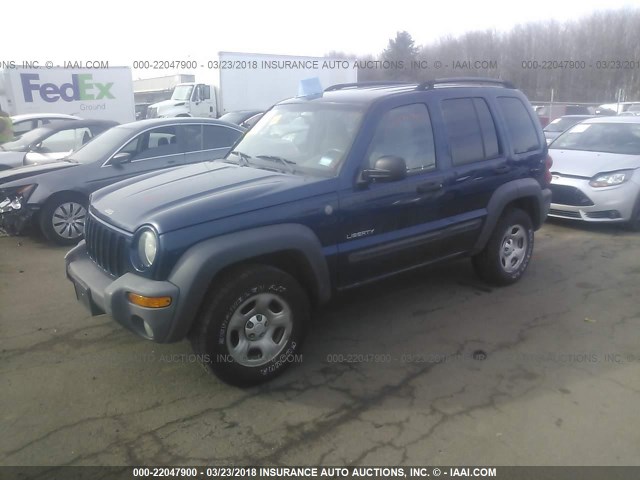 1J4GL48K64W317569 - 2004 JEEP LIBERTY SPORT BLUE photo 2