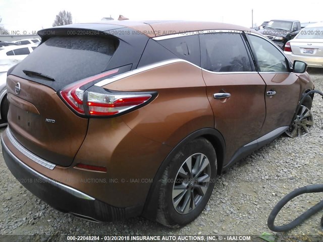 5N1AZ2MH1FN289953 - 2015 NISSAN MURANO S/SL/SV/PLATINUM ORANGE photo 4