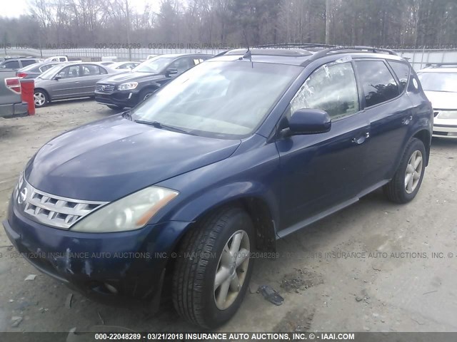 JN8AZ08T85W326632 - 2005 NISSAN MURANO SL/SE/S BLUE photo 2